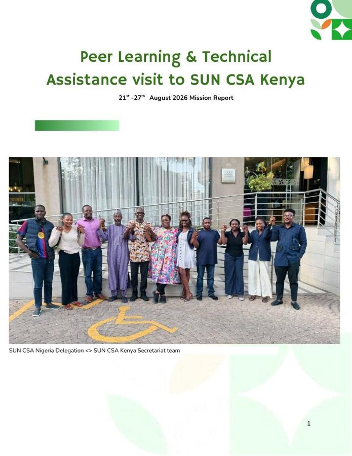 Cover of the CS-SUNN mission report on the peer learning visit to SUN CSA Kenya